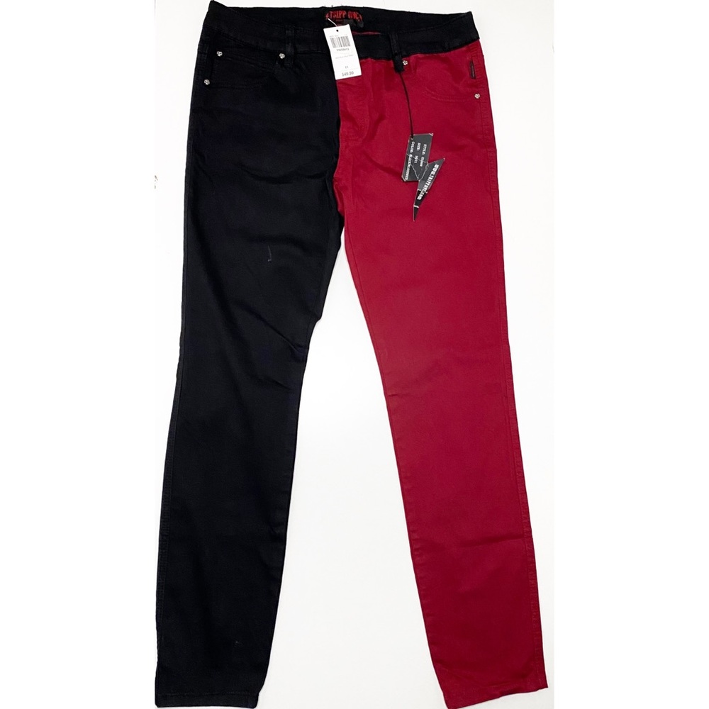 Tripp Red & Black Split Leg Skinny Jeans(Women)